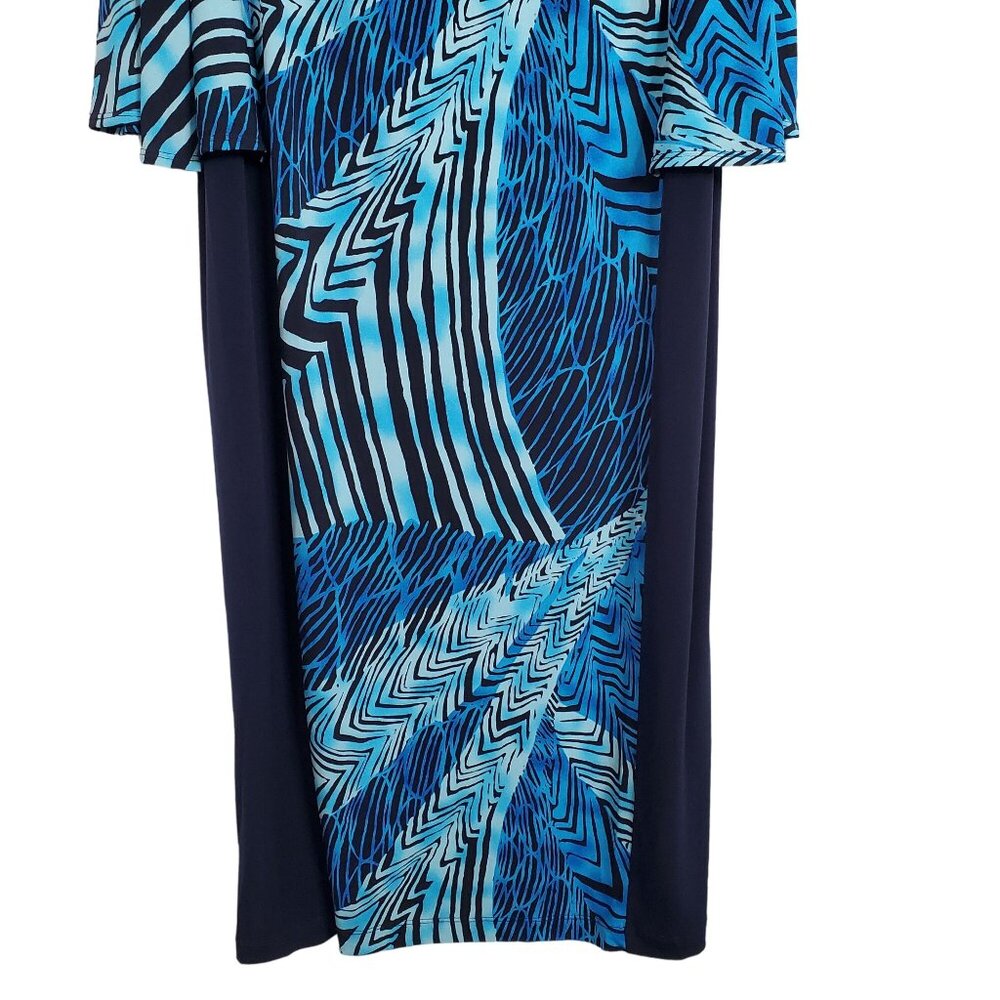 Simonton Says Size L Dress Cold Shoulder Split Sleeve Fluid Knit Wacky Print - Picture 7 of 11